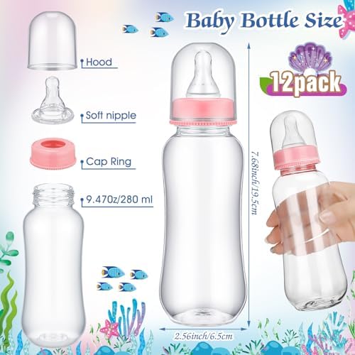 TrelaCo Mermaid Cool Baby Shower Games Bottle Chug Sign Wooden Mermaid Theme Gift Sets Gender Reveal Party Favors and 12 Pcs Baby Bottle Shower Favor for Games Gender Reveal - Image 3
