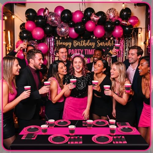 Funnymoom 452 Pcs Hot Pink and Black Party Decoration Supply for 50 Guest - Image 5