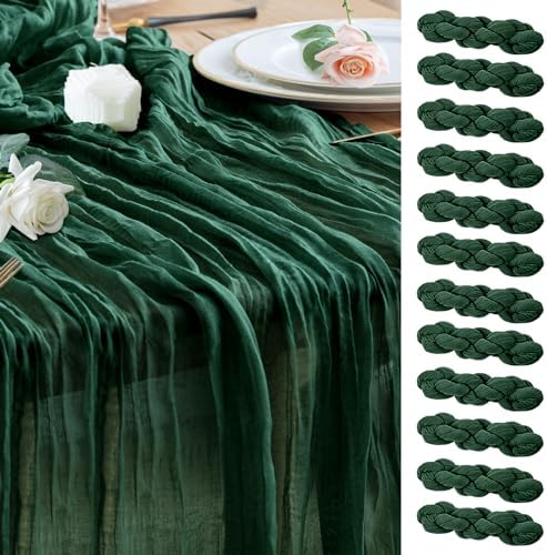 Wokceer Cheesecloth Table Runner Emerald Green 10FT Boho GauzeRunner,12Pack by Wokceer