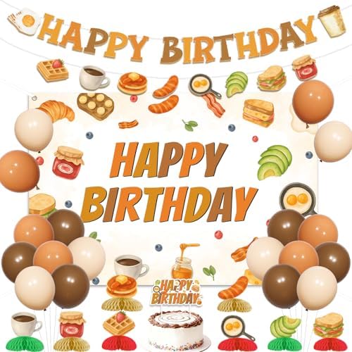Brunch Birthday Party Decorations Brunch Happy Birthday Backdrop Banner Garland Breakfast Food Cake Topper Honeycomb Centerpieces Balloons for Boys Girls Let's Brunchs Bday Decor Party Supplies by ZestZing