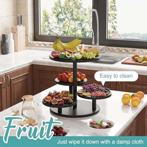 Cupcake Stand, 4 Tier Round Bamboo Wood Black Cupcake Tower Stand for 50 Cupcakes, Tiered Serving Trays, Wood Cake and Cupcake Stand (Black_Bamboo) - Image 4