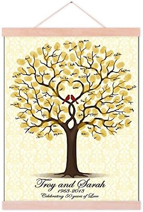 Customized Wedding Tree with Heart Painting DIY Fingerprint Guest Book Alternative with Wooden Hanger Ready to Hang Party Decorations Wedding Gifts-80x120cm by Unknown