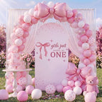 Breling Girls Just Wanna Be One Birthday Decor 6.6 ft Pink Bow Arch Cover - Image 5