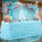 Partisky Aqua Blue Tulle Curly Willow Table Skirt for Rectangle Table 17ft, Ruffle Tutu Table Cloth for Boys Baby Shower,Birthday Party Candy Cake Tables - Image 3