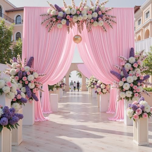 20ft x 10ft Wrinkle Free Pink Backdrop Curtain for Parties, 4 Panels 5×10ft Silky Polyester Light Pink Photo Backdrop Drapes Back Drop Cloth for Girl Party Birthday Gender Reveal Wedding Photography - Image 3