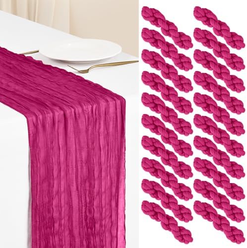 20 Pack Hot Pink Cheesecloth Table Runner, 17 x 108 Inches Boho Home Decor by Showgeous