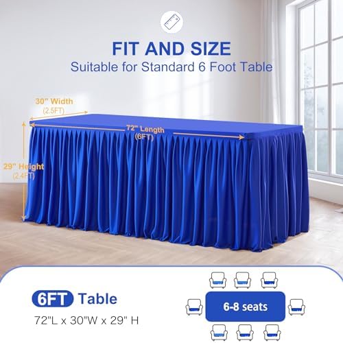Wish Care 3 Pack Royal Blue Polyester Table Clothes for 6 Foot Rectangle Tables, Wrinkle Free Fitted Table Cover with Pleated Ruffle Table Skirt for Party Baby Shower Wedding Birthday Event Display - Image 5