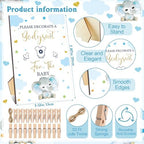 Panitay 126 Pcs Baby Shower DIY Bodysuit Set Bib 25 Blank White Newborn Bodysuit 25 Stencils 24 Marker 1 Sign 50 Pins(Blue Elephant) - Image 4