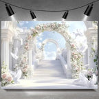 Paradise Gate Sky Stairway to Heaven Backdrop Holy Light Clouds Blue Sky Floral Archway White Doves Background Baby Shower Church Party Newborn Portrait Photo Booth Studio Props (White, 9 * 6feet) - Image 7