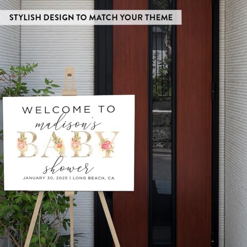 Andaz Press Personalized Large Canvas Baby Shower Welcome Sign, 16 x 20 Inches, Floral Baby, Guestbook Alternative, Custom Baby Shower Sign, for Floral Baby Shower, Baby Sprinkle - Image 3