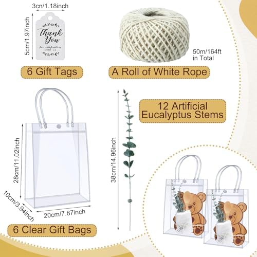Teenyyou 43 Pcs Baby Shower Game Prizes for Winner Bamboo Cheese Board Spoon Plaid Towel Artificial Eucalyptus Stems Thank You Tag Card Gift Bag for Guest Baby Bridal Shower Wedding Favors(Bear) - Image 3
