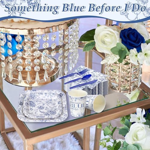 350 Pcs Something Blue Before I Do Paper Plates and Napkins Set - Image 6