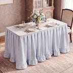 Flutesan 14 ft Blue Stripped Table Skirt for Rectangle Tables - Image 5
