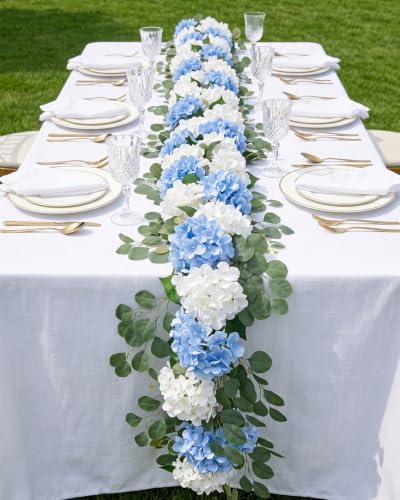 Auihiay Artificial Flower Garland, Silk Hydrangea Garland, 2Pcs Total 12ft by Auihiay