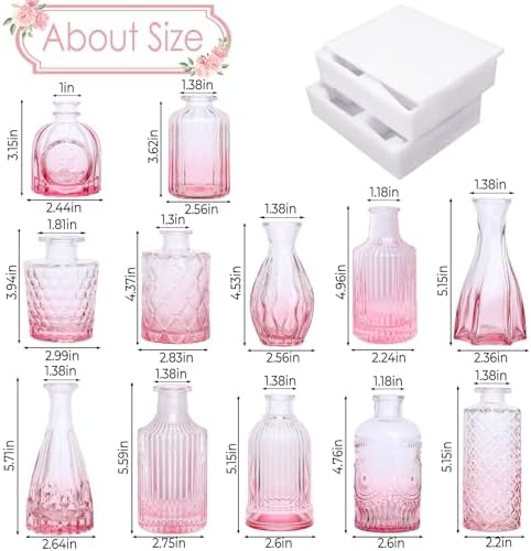 TBWIND Pink Glass Bud Vases Set of 12, Vintage Mini Vases - Image 2