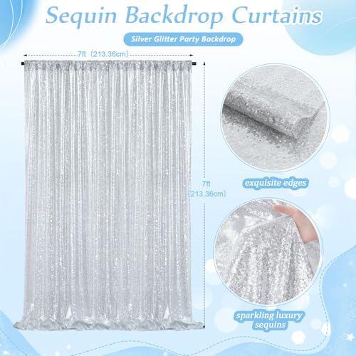 Silver Sequin Backdrop 7ft x 7ft Glitter Photo Booth Backdrop Curtains - Image 2