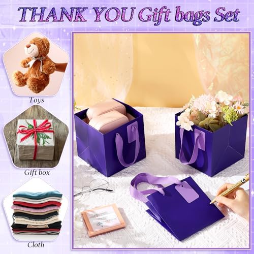 Windyun 100 Pcs Mini Paper Gift Bags with Handle 6 x 6 x 6'' Square Small Favor Bag with DIY Thank You Tag for Christmas Birthday Wedding Bridal Shower Bridesmaid Graduation Party (Purple) - Image 4