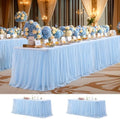 Wish Care 2 Pack Baby Blue Tulle Table Cloth for 6 Foot Rectangle Tables Wrinkle Free Stretch 6ft Light Blue Tablecloths Tutu Skirt Ruffle Fitted Table Cover for Birthday Baby Shower Party Tablecloth by WishCare