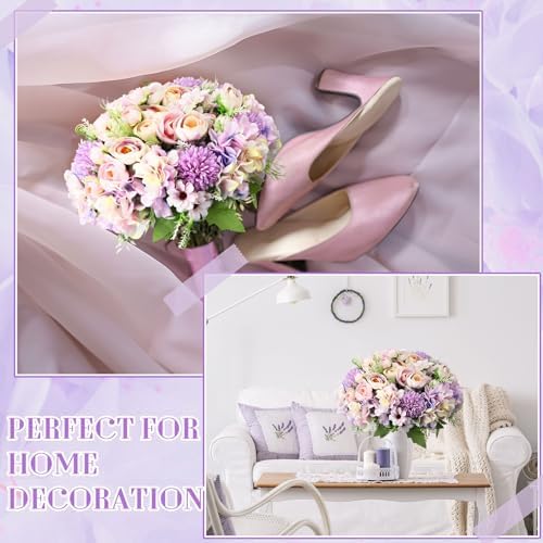 Tigeen 24 Bundles Peonies Artificial Flowers Faux Roses, Purple - Image 4