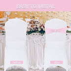 Pack of 120 Spandex Chair Sashes Bows Stretch Chair Cover Band with Buckle Slider Universal Elastic Chair Ties for Wedding Banquet Party Event Decoration (Pink) - Image 4