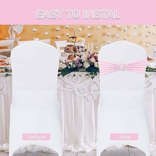 Pack of 120 Spandex Chair Sashes Bows Stretch Chair Cover Band with Buckle Slider Universal Elastic Chair Ties for Wedding Banquet Party Event Decoration (Pink) - Image 4