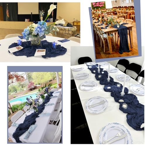 24 Pack Navy Blue Table Runners 10Ft Cheesecloth Table Runner Rustic Gauze Table Runner Romantic Long Sheer Fabric Cheese Cloth Table Runner for Wedding Party Bridal Baby Shower - Image 5