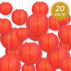 Quasimoon PaperLanternStore.com Ultimate 20-Piece Red Paper Lantern Party Pack - Assorted Sizes of 6, 8, 10, 12 Inch (5 Round Lanterns Each) for Weddings, Birthday, Events and Decor - Image 5
