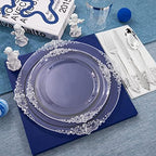 FLOWERCAT 175PCS Clear Silver Plastic Plates -Include 50 Plates, 25 Cups, 25 Forks, 25 Knives, 25 Spoons, 25Napkins for Wedding & Party&New Year - Image 3