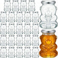 Patelai 24 Pack 6 oz Glass Bear Shaped Honey Jars with Lids Reusable Small Tilted Bear Glass Bottles Containers Dispenser for Candies, Birthday Wedding Party Favors(Classic, Silver) by Patelai