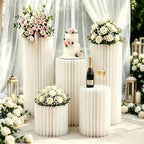 Cylinder Stands for Party 5Pcs Round Pedestal Stand Foldable Cardboard Columns Cylinder Tables for Parties Baby Shower Birthday Wedding Pillars Display Decoration (White,5PCS) by GUYARO