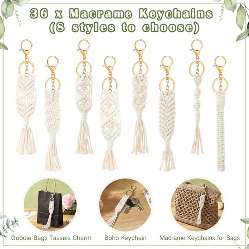 Ecation 36 Sets Boho Baby Shower Favors for Guests Macrame Keychains with Eucalyptus Leaf Thank You Cards Bulk Crochet Tassel Key Rings Bohemian Baby in Bloom Party Favor for Return Gift Souvenir - Image 3