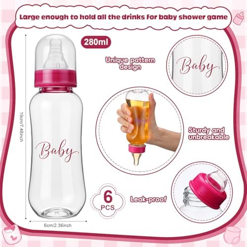 6 Sets Bottle Chug Baby Shower Games Juegos Para Plastic Baby Bottles Bibs Disposable Diapers Gender Reveal Games Baby Changing Diaper Race Game Decoration (Red) - Image 2