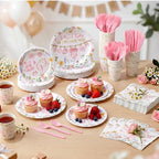 400 Pcs Pink Wildflower Girl Baby Shower Party Decoration for 50, Baby in Bloom Paper Plates Napkins and Cups Cutlery Floral Tableware Set for a Sweet Babys Is on Her Way Party Supplies - Image 5