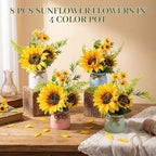 Zeyune Artificial Sunflower Potted Plants Rustic Wedding Table Centerpieces Summer Spring Kitchen Silk Yellow Flower with Plastic Pot for Home Bathroom Office Bridal Shower(8 Pcs,4 Colors,Sunflower) - Image 3