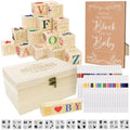 138 Pcs Baby Shower Blocks to Decorate, Wooden Blocks for Baby Shower, Decorate A Block Baby Showers, Wood Box with 52 Wooden Block 36 Paint Markers 1 Game Sign 48 Stencil Templates by Unknown