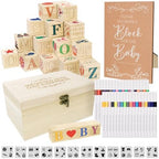 138 Pcs Baby Shower Blocks to Decorate, Wooden Blocks for Baby Shower, Decorate A Block Baby Showers, Wood Box with 52 Wooden Block 36 Paint Markers 1 Game Sign 48 Stencil Templates by Unknown