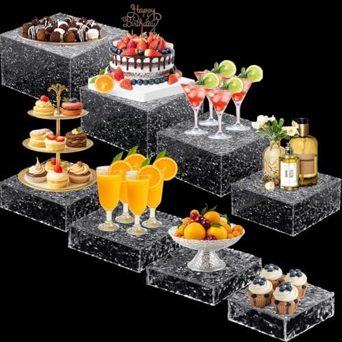 Geelin 8 Pack Acrylic Buffet Display Risers for Food Jewelry,Clear,Wave by Geelin