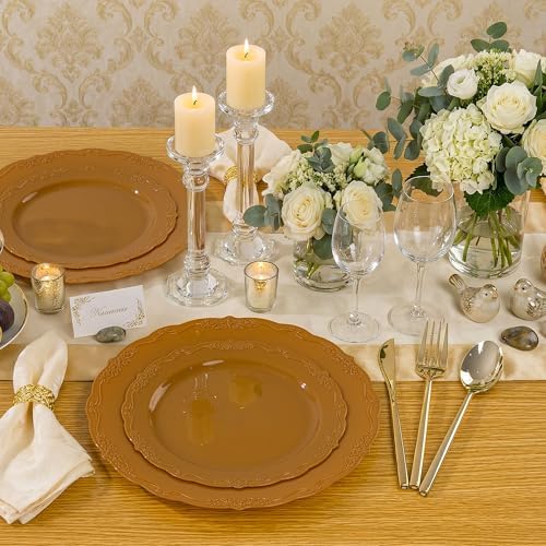 Tinybee 60PCS Brown Plastic Plates - Heavy Duty Brown Disposable Plates - Image 6