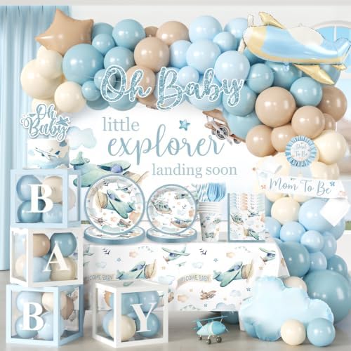 288PCS Cocomigo Blue Airplane Baby Shower Decorations for 25 Guests by cocomigoPartyHome