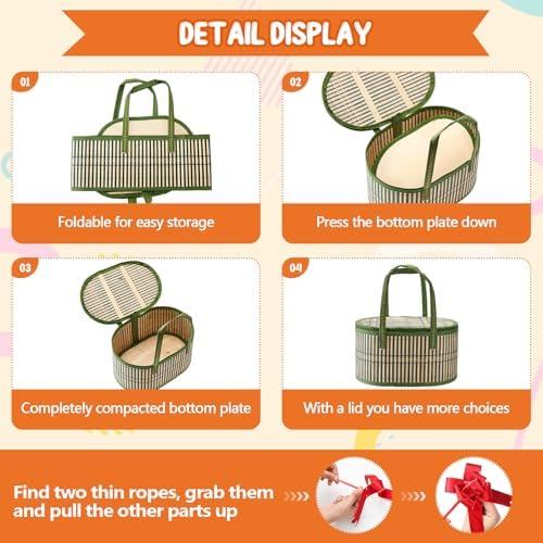 Tioncy 6 Set Woven Bamboo Gift Baskets with Handles Empty, Green - Image 3