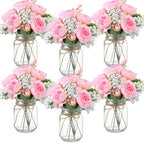 Zeyune 6 Sets Mason Jar Flowers Centerpiece Table Decorations,Coral Pink by Zeyune