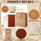 Marsui 6 Sets Kraft Baby Shower Game Prizes for Winners Baby Shower Guest Gifts Ceramic Mugs with Metal Spoons Woven Coasters and PU Notebooks with Pens Gift Bags and Tags for Wedding Bridal Favor - Image 3