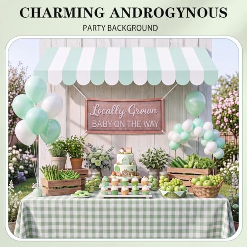 Tallew 3 Pcs Locally Grown Baby Shower Decorations Farmers Market Party Decor with 3D Awning Locally Grown Baby on the Way Sign 54 x 108" Check Tablecloth for First Birthday Farmers Market(Green) - Image 5
