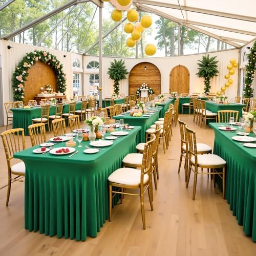 2 Pack Emerald Green Spandex Tablecloths for 8 Foot Rectangle Tables, Wrinkle Free Fitted Table Cloths Green 8ft Stretchy Table Cloth Cover with Skirt for Parties Weddings Birthday Banquet Baby Shower - Image 6