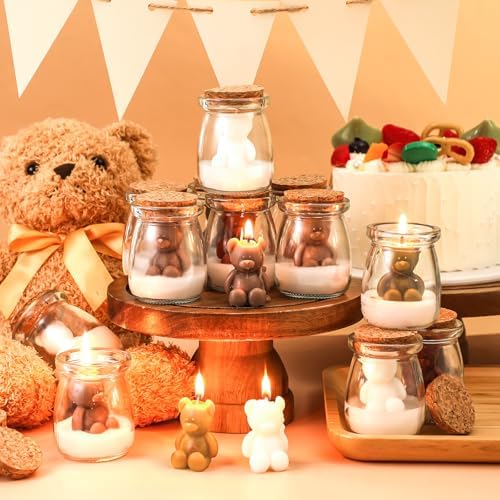 MTLEE 20 Sets Bear Baby Shower Favors Party Candle White Brown - Image 3