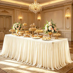 Wish Care Light Champagne Tulle Table Cloth for 6 Foot Rectangle Tables 6ft Wrinkle Free Tablecloths Tutu Skirt Stretch Fitted Ruffle Table Covers for Wedding Birthday Party Banquet Cake Tables Decor by WishCare