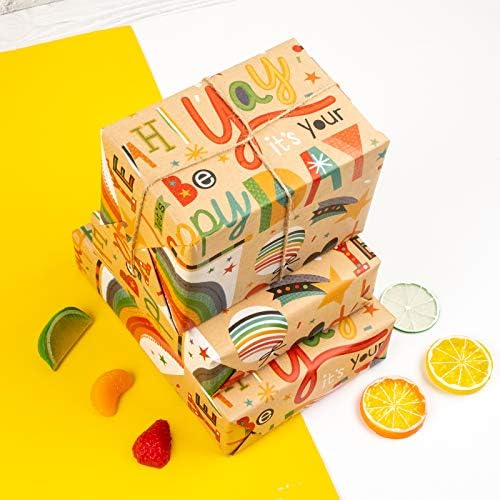 RUSPEPA Kraft Wrapping Paper Roll - Birthday Theme Design Great for Birthday, Party, Baby Shower Wrap - 24Inch X 100Feet - Image 3