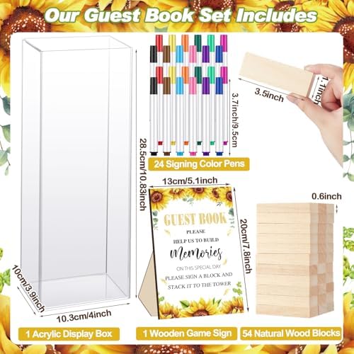 80 Wedding Guest Book Alternative tumbling tower Wooden Block, Sunflowers - Image 3