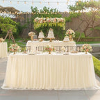 6ft Champagne Tulle Tablecloths for Rectangle Tables Stretch Rectangular Table Cloths Wrinkle Free 6 Foot Spandex Table Cover with Tutu Skirt for Wedding Birthday Party Banquet Buffet Cake Desk Skirt - Image 5