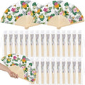 25 Pcs Hawaiian Tropical Folding Paper Fans Bulk with Organza Bag by Memorywuu